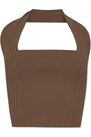By Malene Birger Top, Dame, Brun, XS, Uld, Stribet top med bare skuldre Ronda