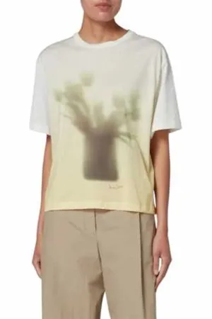 Paul Smith Top, Dame, Gul, S, Bomuld, Gul Oversize T-shirt med Kunstnerisk Print