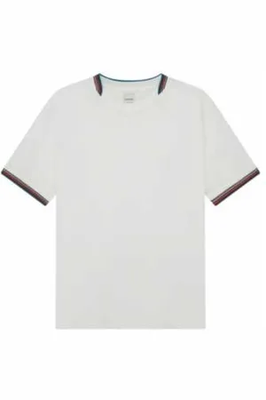 Paul Smith Top, Herre, Hvid, S, Bomuld, Hvid Kors-Hals Bayadère T-shirt