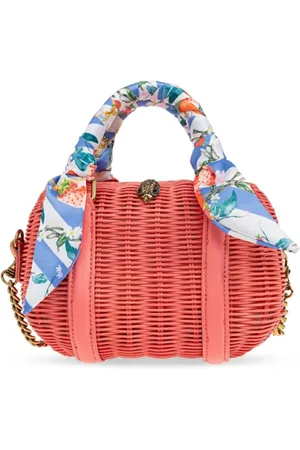 Kurt Geiger Taske, Dame, Lyserød, ONE SIZE, Uld, Koralfarvet vævet håndtaske med blomstersjal