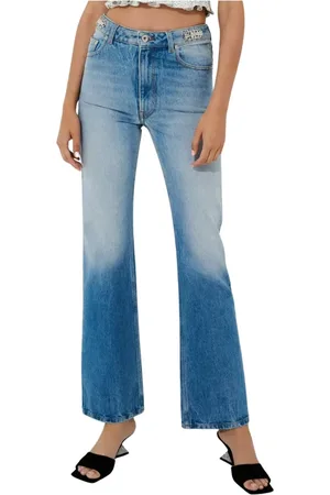 Paco rabanne Jeans, Dame, Blå, M, Bomuld, Højtaljede jeans med metalpynt