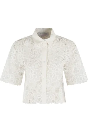 ERMANNO SCERVINO Bluser & Skjorter, Dame, Hvid, 2XS, Hvid kortærmet skjorte med broderi over det hele