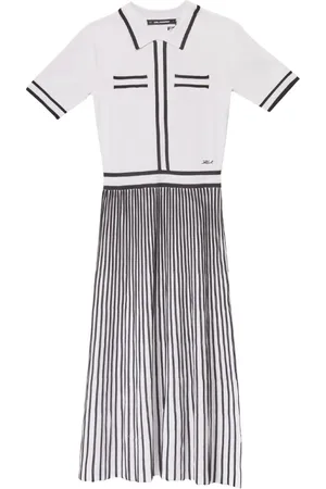 Karl Lagerfeld Kjole, Dame, Hvid, M, Nylon, Plisseret Strik Kjole