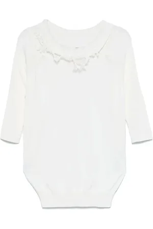 ERMANNO SCERVINO Strik, Dame, Hvid, L, Hvid Broderet Sweater med Bådhals