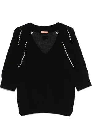 ERMANNO SCERVINO Strik, Dame, Sort, L, Bomuld, Sort V-hals Bomuldssweater