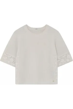 gustav Top, Dame, Hvid, XL, Bomuld, Creme Orkide Strik Cape