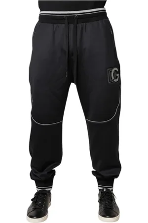 Dolce & Gabbana Bukser, Herre, Sort, XL, Polyester, Logo Jogger Bukser med Snørelukning
