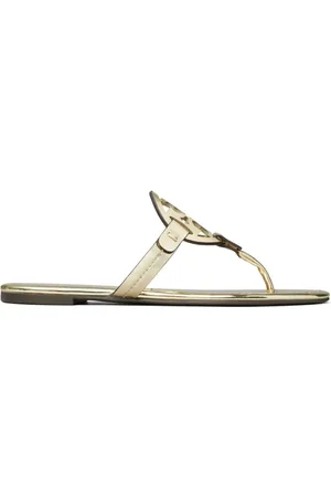 Tory Burch Sko, Dame, Gul, 36 EU, Uld, Guld-tone Tåsplit Sandaler med Double T