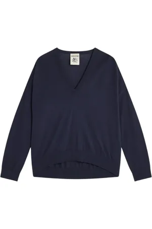 SEMICOUTURE Strik, Dame, Blå, XS, Bomuld, Bomuld Jersey V-Hals Langærmet Top