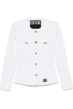 VERSACE Jakke, Dame, Hvid, XS, Denim, Hvid Denim Jakke med Knappelukning