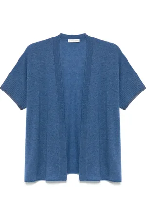 LE TRICOT PERUGIA Strik, Dame, Blå, 3XL, Polyester, Blå Open-Front Cardigan med Korte Ærmer