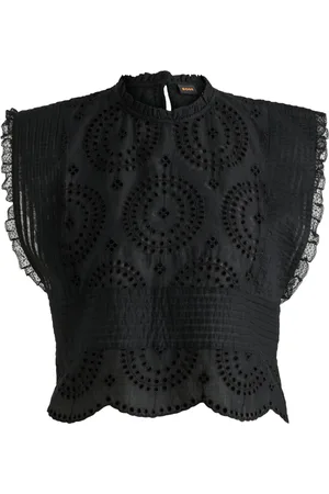 HUGO BOSS Bluser & Skjorter, Dame, Sort, 2XL, Bomuld, Blonde Bomuld Bluse med Plisseret Detalje