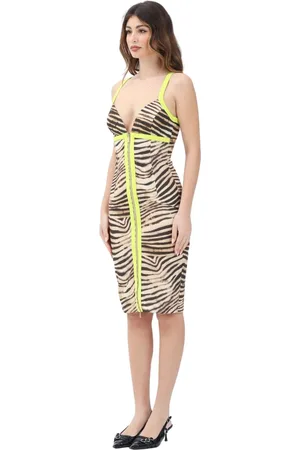 Roberto Cavalli Kjole, Dame, Flerfarvet, XS, Beige Animal Print Midi Kjole