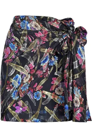 Pinko Nederdel, Dame, Flerfarvet, XS, Blomstret kort nederdel med sidebue