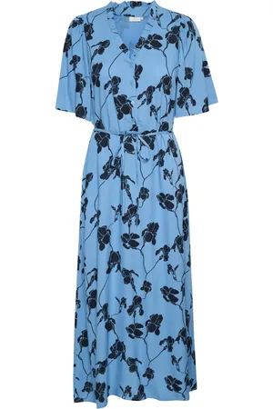 Kaffe Kjole, Dame, Flerfarvet, L, Riviera/Black Flower Print Lang Kjole