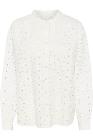 Kaffe Bluser & Skjorter, Dame, Hvid, L, Bomuld, Broderet Anglaise Skjorte Bluse