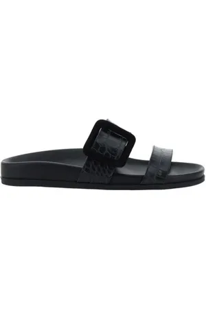 Manolo Blahnik Sko, Dame, Sort, 37 1/2 EU, Læder, Krokodillelæder Slide Sandal