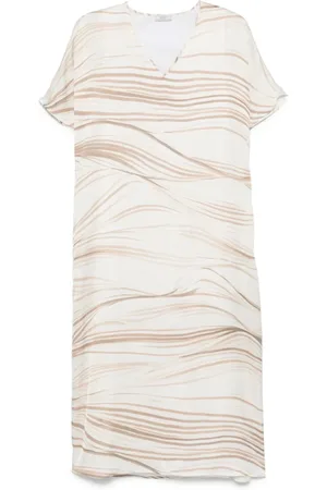 PESERICO SIGN Kjole, Dame, , 2XL, Uld, Stribet Midi Kjole med Sideslidser