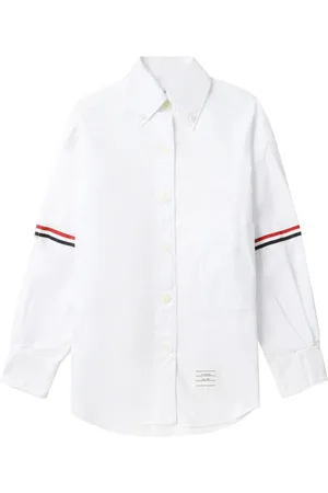 Thom Browne Bluser & Skjorter, Dame, Hvid, XS, Bomuld, RWB Stribe-Trim Bomuldsskjorte