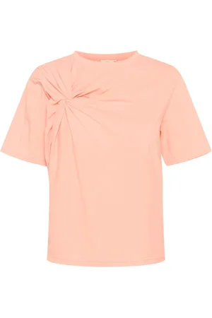 Kaffe Top, Dame, Lyserød, L, Bomuld, Fersken Nektar T-shirt med Knude Detalje