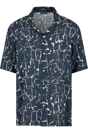 Emporio Armani Skjorte, Herre, Flerfarvet, S, Hvid Abstrakt Skjorte med Revers