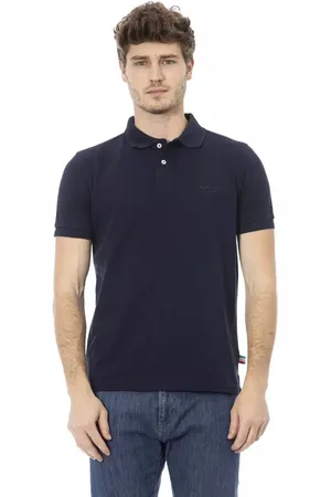 BALDININI Top, Herre, Blå, M, Bomuld, Blå Bomuldspolo med Chic Broderi