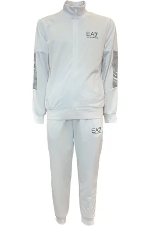 EA7 Sport, Herre, Hvid, XL, Polyester, Hvidt træningssæt med lynlås og logo