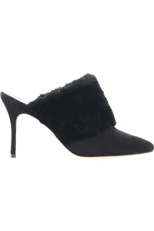 Manolo Blahnik Sko, Dame, Sort, 36 1/2 EU, Læder, Læder Stiletto Pumps med Pelsdetalje
