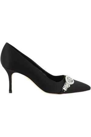 Manolo Blahnik Sko, Dame, Sort, 40 EU, Læder, Rhinestone spænde killingehæl pumper