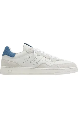 P448 Sko, Herre, Hvid, 43 EU, Læder, Hvide Lædersneakers Blå Hæltag