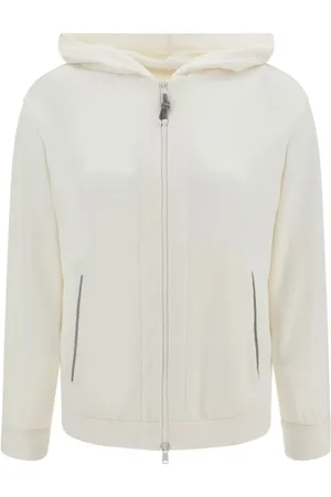 Brunello Cucinelli Sweathshirts & Hoodies, Dame, Hvid, XL, Bomuld, Juvelpyntet Bomuldshættetrøje