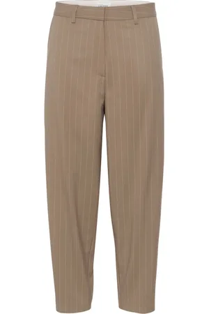 Karen by Simonsen Bukser, Dame, Brun, 2XL, Uld, Pinstripe Gulerodsbukser Valnød