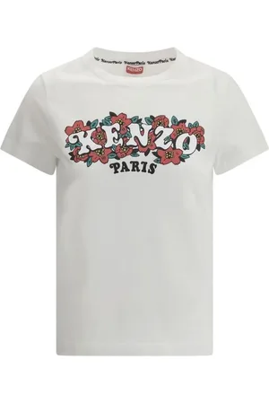 Kenzo Top, Dame, Hvid, L, Bomuld, Floral Logo T-shirt