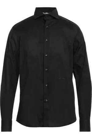 Aquascutum Skjorte, Herre, Sort, S, Bomuld, Broderet bomuldsskjorte, almindelig pasform