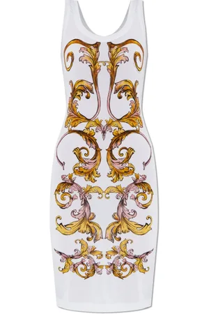 VERSACE Kjole, Dame, Hvid, S, Uld, Kjole med Barocco-print