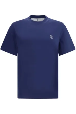 Brunello Cucinelli Top, Herre, Blå, XL, Bomuld, Kontrast Logo Bomuld T-shirt