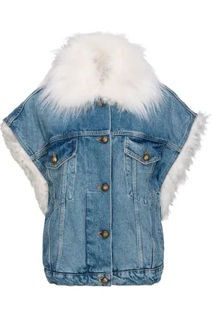 Pinko Jakke, Dame, Blå, S, Denim, Ærmeløs denimjakke med kunstpels