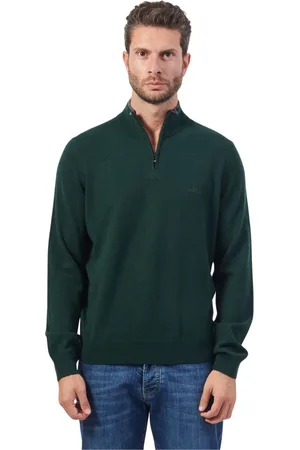 HUGO BOSS Strik, Herre, Grøn, S, Uld, Grøn Uld Zip Sweater Emarlo