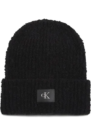 Calvin Klein Tilbehør, Dame, Sort, ONE SIZE, Uld, Logo Patch Uld Beanie