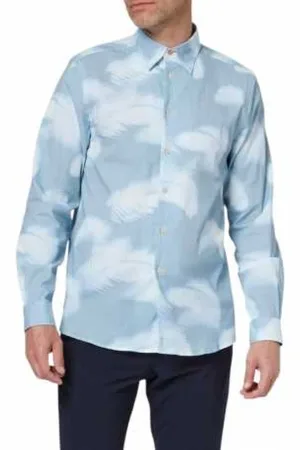 Paul Smith Skjorte, Herre, Blå, XL, Bomuld, Blå fjerprint seersucker skjorte