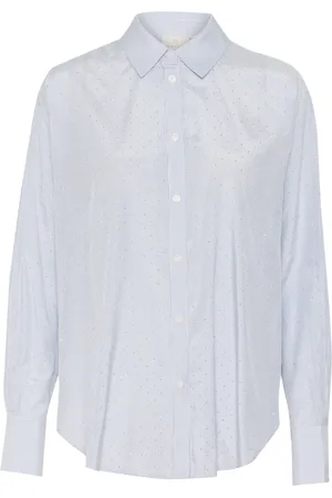 Kaffe Bluser & Skjorter, Dame, Blå, M, Blå/Hvid Stribet Skjortebluse