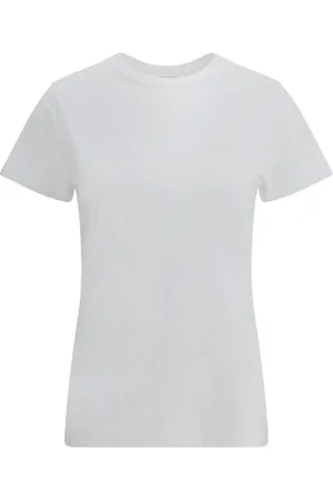 Pinko Top, Dame, Hvid, M, Bomuld, Logo T-shirt med ribbet halsudskæring