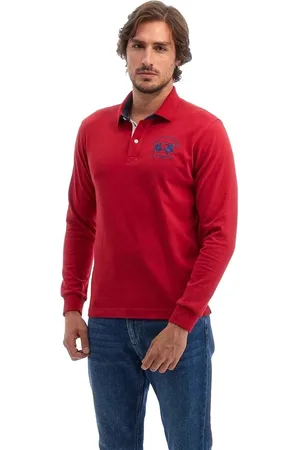 La Martina Top, Herre, Rød, XL, Bomuld, Rød Bomuld Polo Skjorte med Blå Logo
