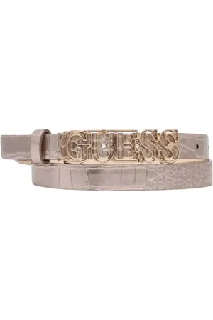 Guess Tilbehør, Dame, Grå, S, Uld, Croc Effect Tyndt Bælte - Metallic
