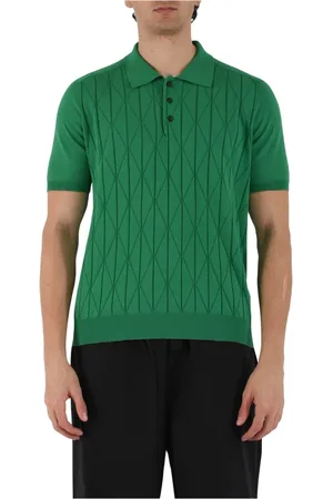 Roberto Collina Top, Herre, Grøn, M, Bomuld, Bomuldspolo med frontknapper