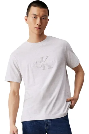 Calvin Klein Top, Herre, Grå, M, Bomuld, Logo Bomuld T-shirt - Lige Snit