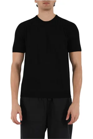 Roberto Collina Top, Herre, Sort, L, Bomuld, Bomuld Crepe T-shirt med Ribbed Finish