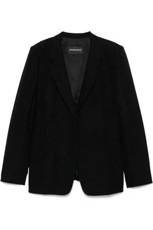 Emporio Armani Jakke, Dame, Sort, M, Uld, Sort knaplukket jakke med skulderpuder