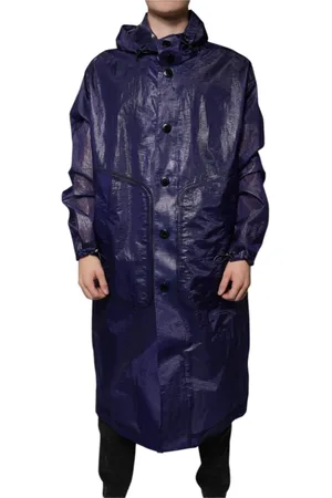 Dolce & Gabbana Jakke, Herre, Blå, 2XL, Uld, Blå Hættet Regnfrakke Vandtæt