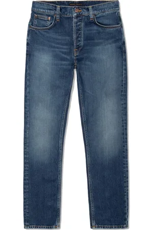 Nudie Jeans Jeans, Herre, Blå, W33 L32, Bomuld, Slim Fit Mørkeblå Jeans Med Slid